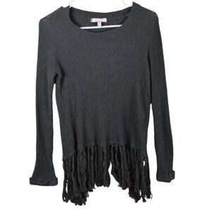 Anthropologie Eri Ali Women's Boho Open Back Fringe Tassel Sweater Fall Winter S